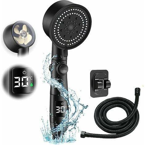 Pommeau de douche haute pression 5 modes – Tuyau 2 m en acier inoxydable – Indicateur LED de température – Compatible avec flexibles standards (1/4)