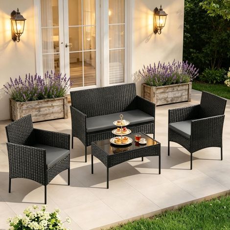 Salon jardin 4 places avec table verre noir HAVRYA (1/5)