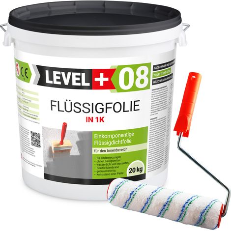 LEVEL+ Flüssigfolie 20kg Dichtfolie Bad + Farbroller L+08 (1/5)