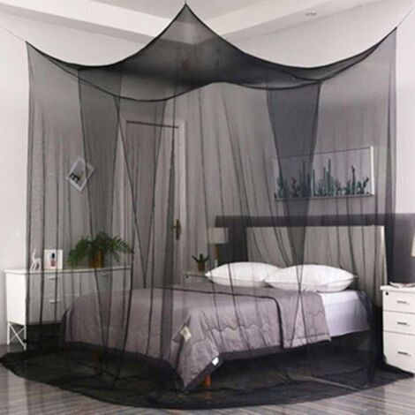 Mosquitera para cama BUNTHAUS, mosquitera con dosel para cama doble de 210 x 190 x 240 cm - 4 puertas, mosquitera individual grande de poliéster para viajes y hogar - Negra (1/5)
