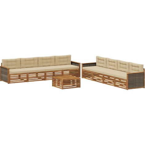 Conjunto de sofás de exterior 9 uds. Natural y Beige vidaXL (1/5)