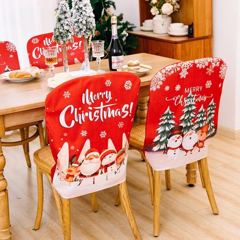 4-teiliges Set weihnachtlicher Stuhlhussen, Stuhlrückenlehnenbezug mit Weihnachtsmotiv