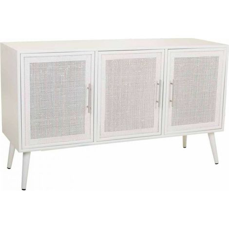 Buffet bois blanc et bambou style scandinave élégant - Blanc et bambou naturel (1/5)