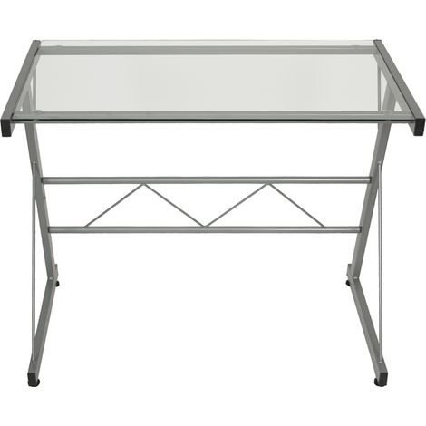 Fijalo – Table de bureau en métal et verre 90x50x72 cm – Verre 6mm – Bureau droit moderne pour espace de travail professionnel (1/2)