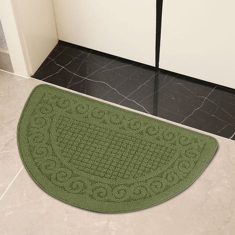 Alfombra semicircular para entrada, antideslizante, de color liso, para baños y cocinas, fácil de limpiar, 63 x 40 cm, paquete de 2 unidades. (1/5)