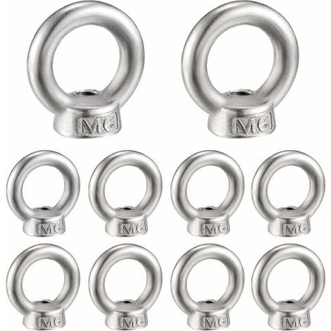 Aiperq M6 Écrou à Anneau 10 Pcs 304 en Acier Inoxydable Filetage Écrou à Oeil de Levage Écrous à Œillet pour Les Accessoires de Levage,