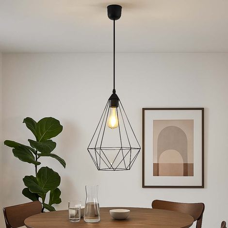 Hängelampe Metallgitter Pendelleuchte schwarz Retro Esszimmerlampe Industriell, Diamantform, E27 Fassung, DxH 30x120 cm