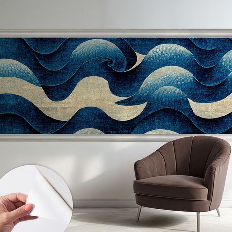 Selbstklebend Tapete - abwaschbar - Raumgestaltung Schlafzimmer Wohnzimmer Tapete Blaue Wellen 250x104 cm (1/5)