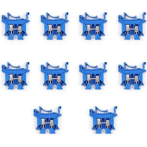 10 Pièces Kit de Bornes de Rail Din, UK2.5 Blocs de Terminaux Nylon + Rail Cuivre Terminal UK2.5 Bleu, Din Rail Bornier UK2.5 pour Câblage (1/5)