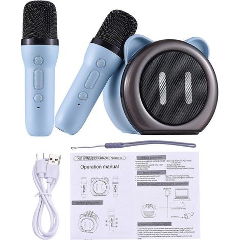 Karaoke-Maschine mit 2 drahtlosen Mikrofonen, BT-Mikrofon und Lautsprecher, KTV-Set mit RGB-Lichteffekten