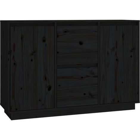 Credenza buffet cassettiera mobile contenitore organizer cucina soggiorno soggiorno 111 x 34 x 75 cm legno massello di pino nero 020035845