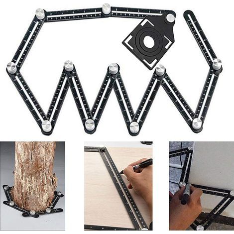 Règle de mesure multi-angle, outil multi-angle, mesure d\'angle à 12 côtés, règle de mesure des trous de carrelage avec ouvertures de positionnement à 3 trous, métal/noir