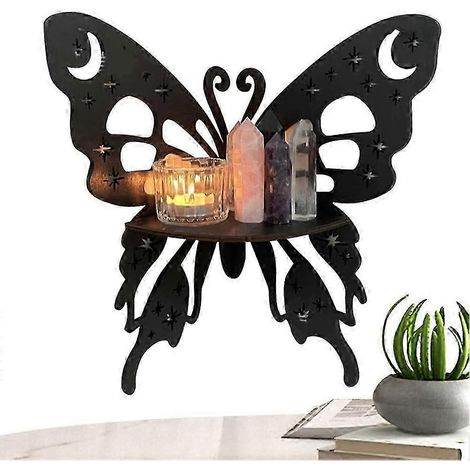 Étagère d'angle en bois avec possibilité de suspension - Design papillon unique pour le rangement (1/5)