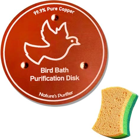 Disque De Purification pour Bain d'oiseaux en Cuivre Pur avec éPonge, 99,99% Disque De Cuivre De 4 Pouces avec Support à Trois Points pour Bain Oiseaux Exterieur Bols Jardin, Terrasse (1/5)