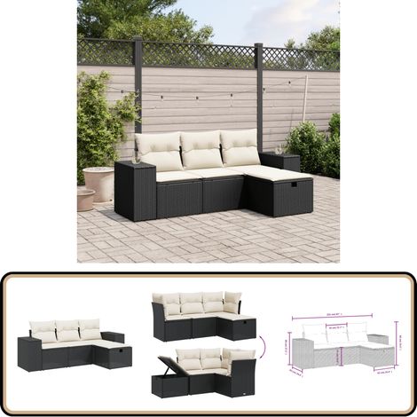 Salon de jardin 4 pcs avec coussins noir résine tressée - Salon De Jardin - Mobilier Extérieur - Salon D'extérieur - Set De Salon - Chaise Longue