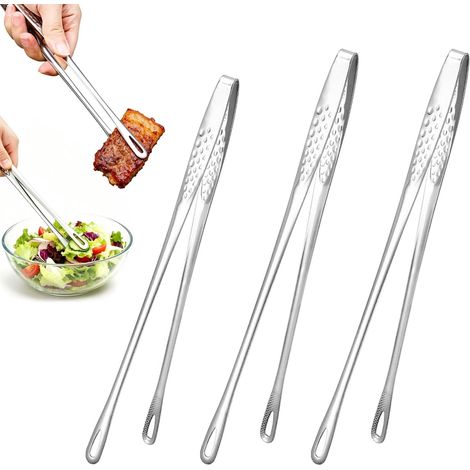 3 Pinces de Cuisine en Inox 304, Lavables au Lave-vaisselle, Pince Barbecue pour Griller, Plaquer, Cuire au Four(28 cm 2 + 24 cm 2), Idéales pour Spaghettis, Barbecues, Desserts et Salades (1/5)