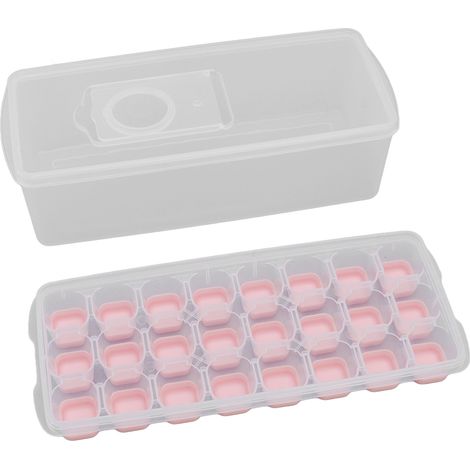 Rosa Eiswürfelform, sicher, gesund und leicht zu entformen, stapelbar, 24 Würfel, mit Deckel, ideal für Eiscreme, gefrorene Desserts und Puddings. (1/5)