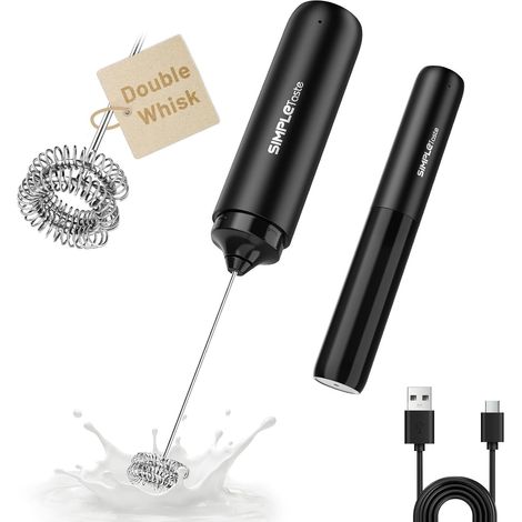 Mousseur à Lait Rechargeable USB-C Double Fouet Silencieux, pour café, latte, cappuccino, matcha. (1/5)