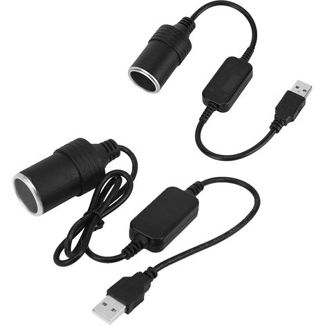 2 Adaptateur USB A vers Prise Allume-Cigare 12V pour Voiture convertisseur USB 5V vers Prise Allume-Cigare 12V pour caméra de Voiture GPS téléphone Portable tablettes (35 cm, 60 cm) (1/5)