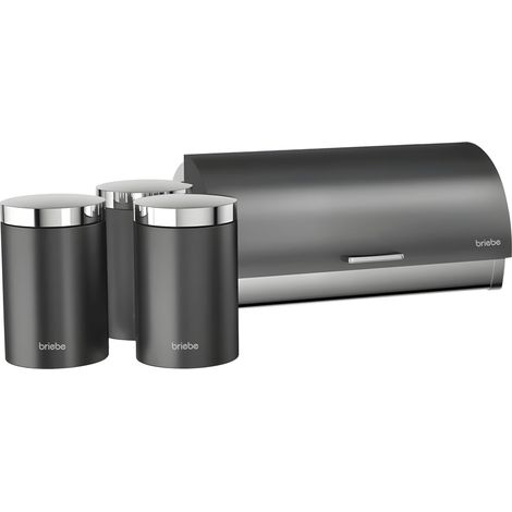 Briebe BB1161 Ensemble Boîte à Pain + 3 Boîtes de Cuisine, Rangement, Acier Inoxydable Gris/Inox