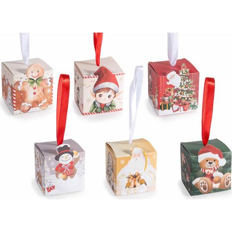 Scatolina regalo di Natale in carta con cordino per appendere all'albero con sagoma omino pan di zenzero, set da 90 pezzi, cm 5,5 x 5,5 x 5,5 H