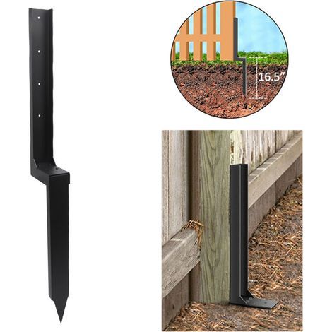 Kit d'ancrage pour poteau de clôture (1 pièce), piquets de réparation robustes en acier, ancrage au sol pour réparer les poteaux en bois cassés et inclinés, noir (1/5)
