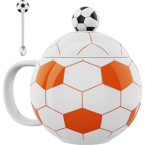 Ensemble de tasses en céramique 3D motif ballon de football - Tasse à café 400 ml avec couvercle et cuillère, cadeau pour les fans (1/5)