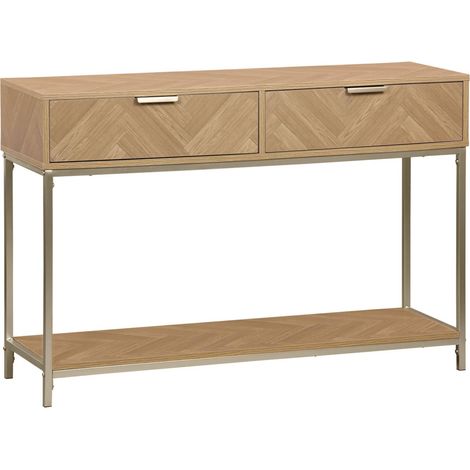 110cm herringbone console table with 2 drawers, Budapest, Natural, 110x35x75 cm (1/5)