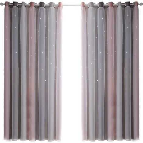 Rideaux Occultants étoiles Colorées, Design Double Couche pour Chambre de Filles, Salon, Rideaux de Fenêtre en Tissu Polyester Isolant (Gris 53" L x 63" L) (1/2)