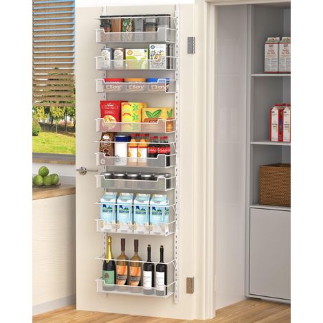 Organiseur de garde-manger à 8 niveaux avec panier réglable, organiseur de porte de garde-manger pour garde-manger, cuisine, salle de rangement, étagère à épices, blanc (1/5)