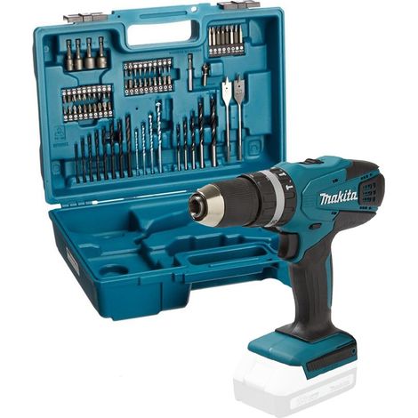 Makita HP457D 18v G-Series Lithium Combi Hammer Drill + 74 Screwdriver Bit Set (1/4)