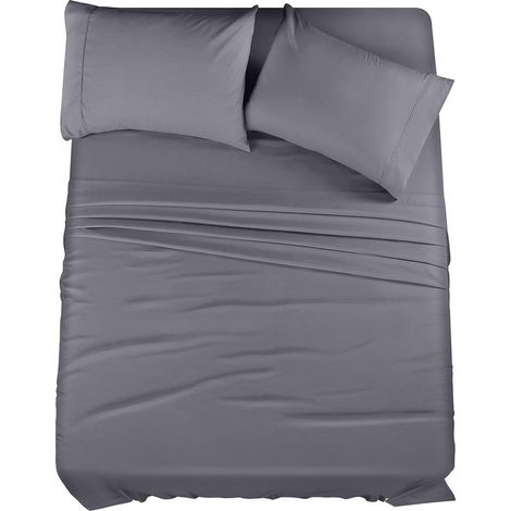 Parure de draps Queen Size - 4 pièces, microfibre douce et respirante, comprenant 1 drap-housse, 1 drap plat et 2 taies d'oreiller (gris) (1/4)