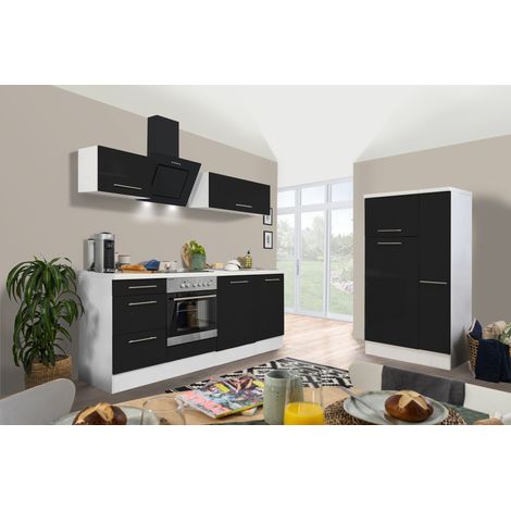 Cuisine Kitchenette Bloc cuisine Blanc Noir Amanda 310 cm Respekta Premium