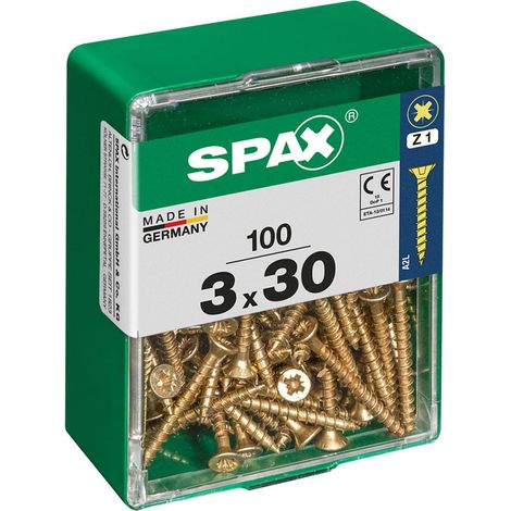 Boîte 100 Unités. Vis A Bois Spax Cab. Plat Yellox 3.0x30mm Spax (1/3)