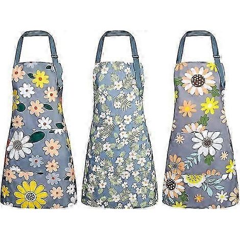 Lot de 3 tabliers à motifs floraux avec poches, imperméables et à liens réglables, pour la cuisine, le jardinage et les salons de coiffure. (1/5)