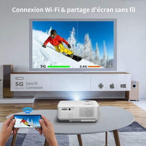Videoproiettore 20000 Lumen, 1080P Full HD, Wi-Fi 5G e Bluetooth, mini proiettore per display 300 per Fire Stick, smartphone, PS5