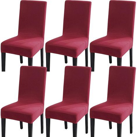 Housse Chaise Élastique Spandex Revêtement de Chaise Extensible (6pcs,Le grand rouge) (1/5)