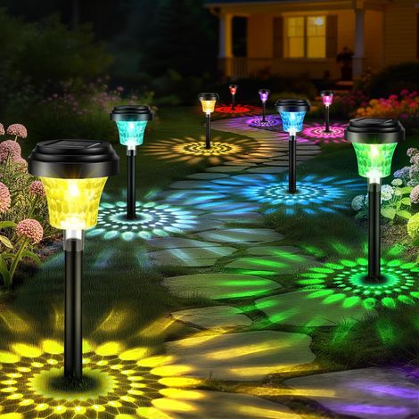 Lampe Solaire Exterieur Jardin 8 Pièces, Lumiere Solaire Exterieur avec Lumière Chaude et 7 Couleurs RVB, IP65 Étanche Eclairage Exterieur Solaire pour Chemins, Decoration Jardin Exterieur (1/4)