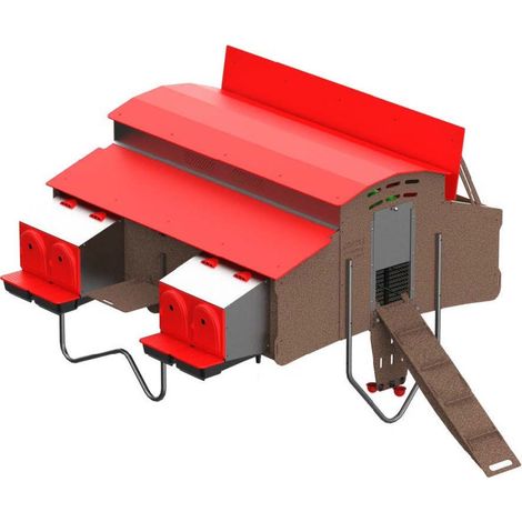 Poulailler en plastique recyclĂ© pour 30 poules â RĂ©sistant aux conditions extrĂȘmes â 4 pondoirs et 5 rĂ©servoirs d'eau â Nettoyage facile â Copele (1/4)