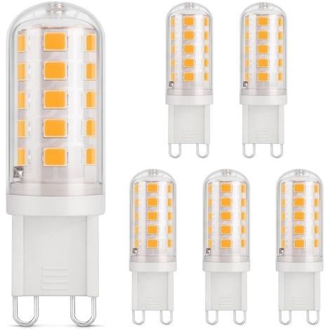 Ampoule LED G9 3W, équivalent 30W halogène, Blanc chaud 2700K, 410lm, CRI 85, Non-dimmable, 230V, Économie d'énergie, Base en céramique, Culot G9 Standard, 6 Pièces (1/4)