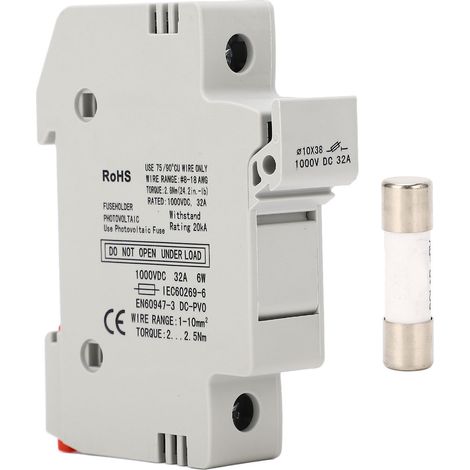 Disjoncteur 1P 32A 1000V DC avec Fusible PV 15A 10x38mm pour Protection Solaire (1/5)