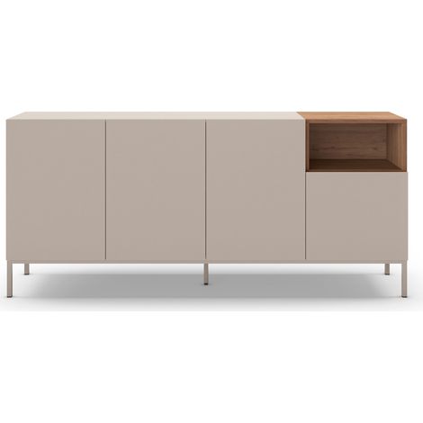Drawer – Buffet 4 portes en bois mélaminé et métal L180cm – Design sobre pour salon – Compartiments pour vaisselle et bibelots (1/5)