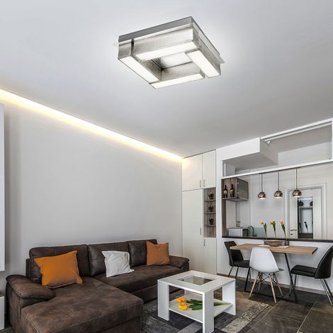Deckenleuchte Wohnzimmerlampe LED Deckenlampe silber Esszimmerleuchte, Textil Metall nickel-matt, 1x 12W 800lm 3000K, LxBxH 30x30x8,5 cm
