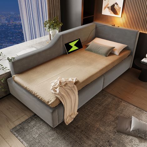 Cama nido tapizada con almacenaje USB C y lectura OKMYHOME (1/5)