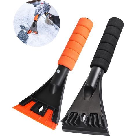 2er-Set Eiskratzer für Autos, zum Enteisen von Windschutzscheiben und Fenstern, multifunktionale Schneeschaufel mit Schaumstoffgriff – Schwarz & Orange (1/5)