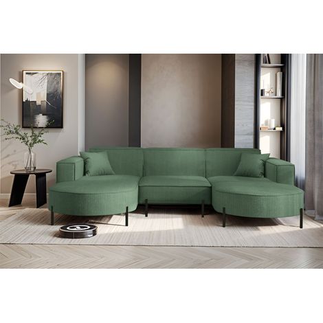 Wohnlandschaft U-Form Sofa VALENCIA in Stoff Scala Forest