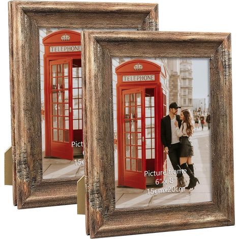 Cadre Photo 15x20, Lot de 2 Cadres en Bois Rustiques et Marrons (1/5)