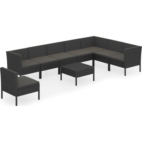 Maison Exclusive - Set Divani da Giardino 9 pz con Cuscini in Polyrattan Nero (1/5)