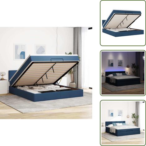 Coprimaterasso - vidaXL Struttura Letto Pouf con Materasso Blu 160x200 cm in Tessuto - Luci a LED