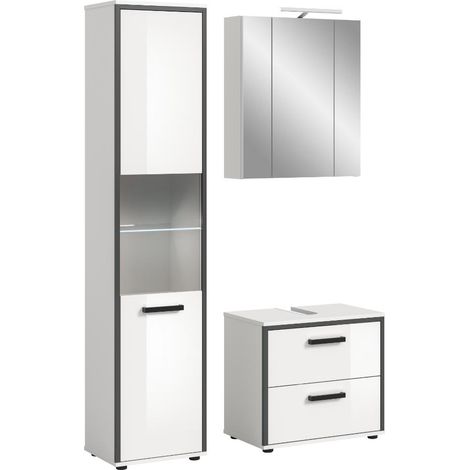 Kojak ensemble de meubles de salle de bains avec éclairage 115 cm blanc, haute brillance blanche.